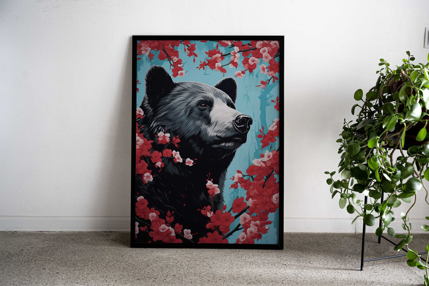 Bear Cherry Blossum Asian Style Poster | Wall Art for Home & Office | High-Quality Print