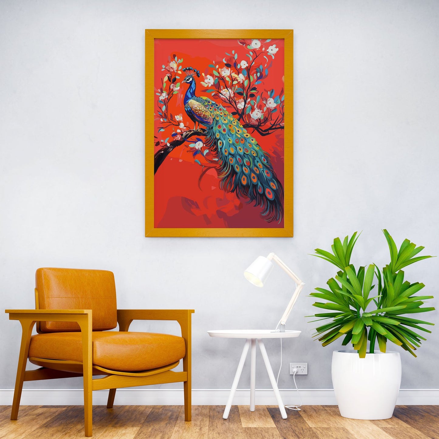 Beautiful Peacock on Branch Asian Style Poster | Wall Art for Home & Office | High-Quality Print