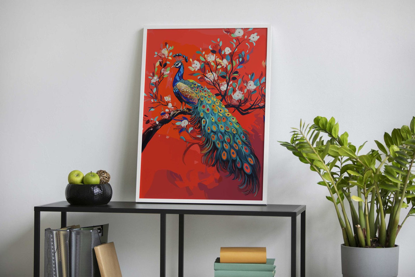 Beautiful Peacock on Branch Asian Style Poster | Wall Art for Home & Office | High-Quality Print