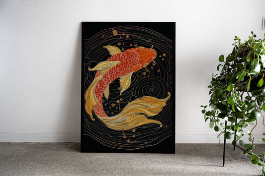 Beautiful Red and Gold Koi Asian Style Poster | Wall Art for Home & Office | High-Quality Print