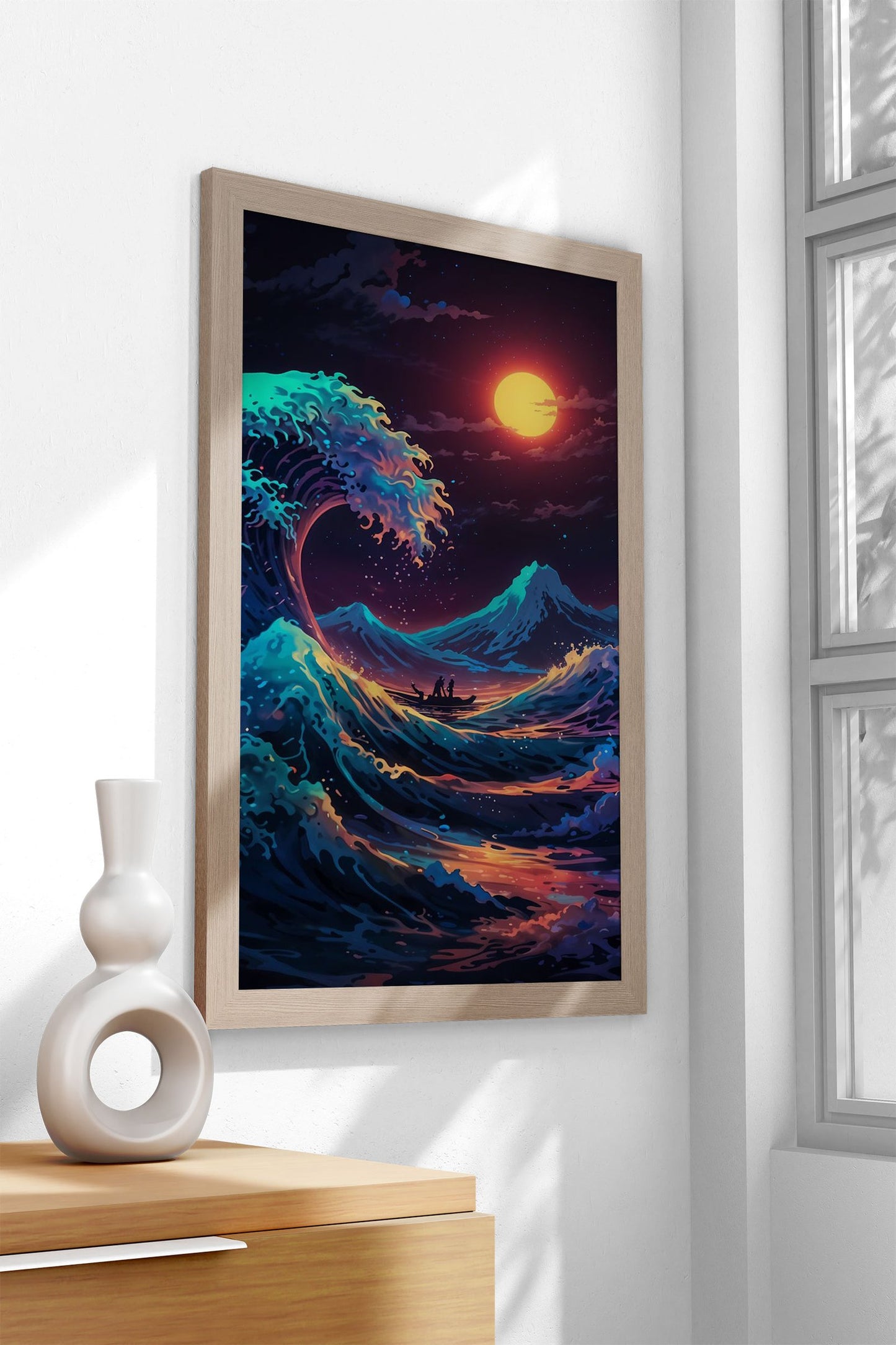Big Wave Moonlit Voyage Asian Style Poster | Wall Art for Home & Office | High-Quality Print