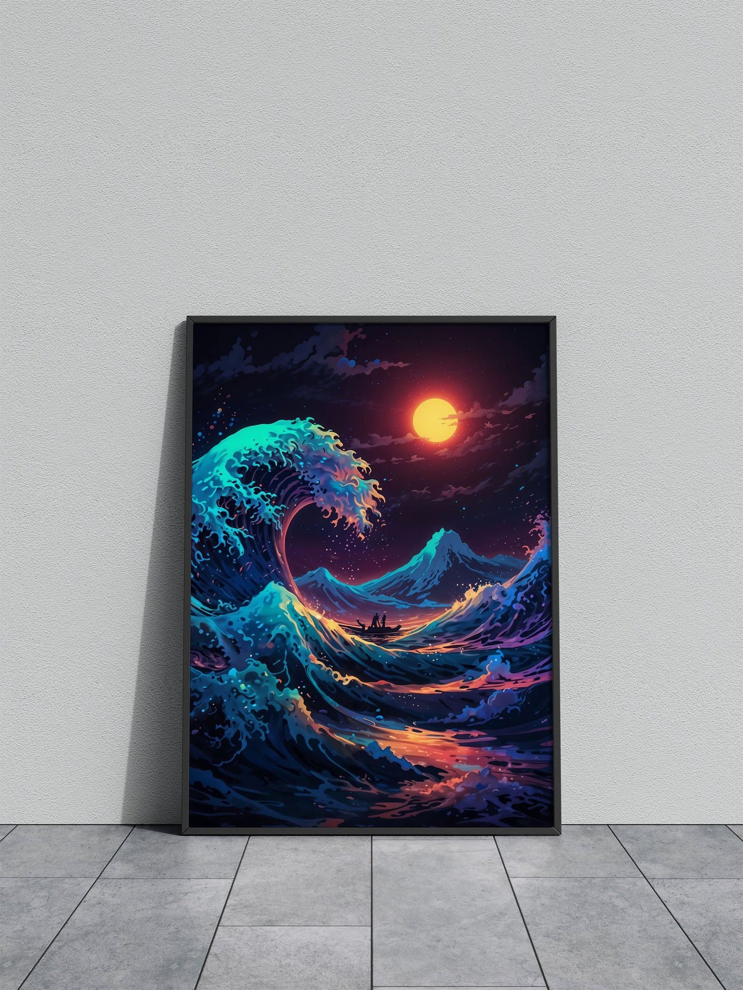 Big Wave Moonlit Voyage Asian Style Poster | Wall Art for Home & Office | High-Quality Print