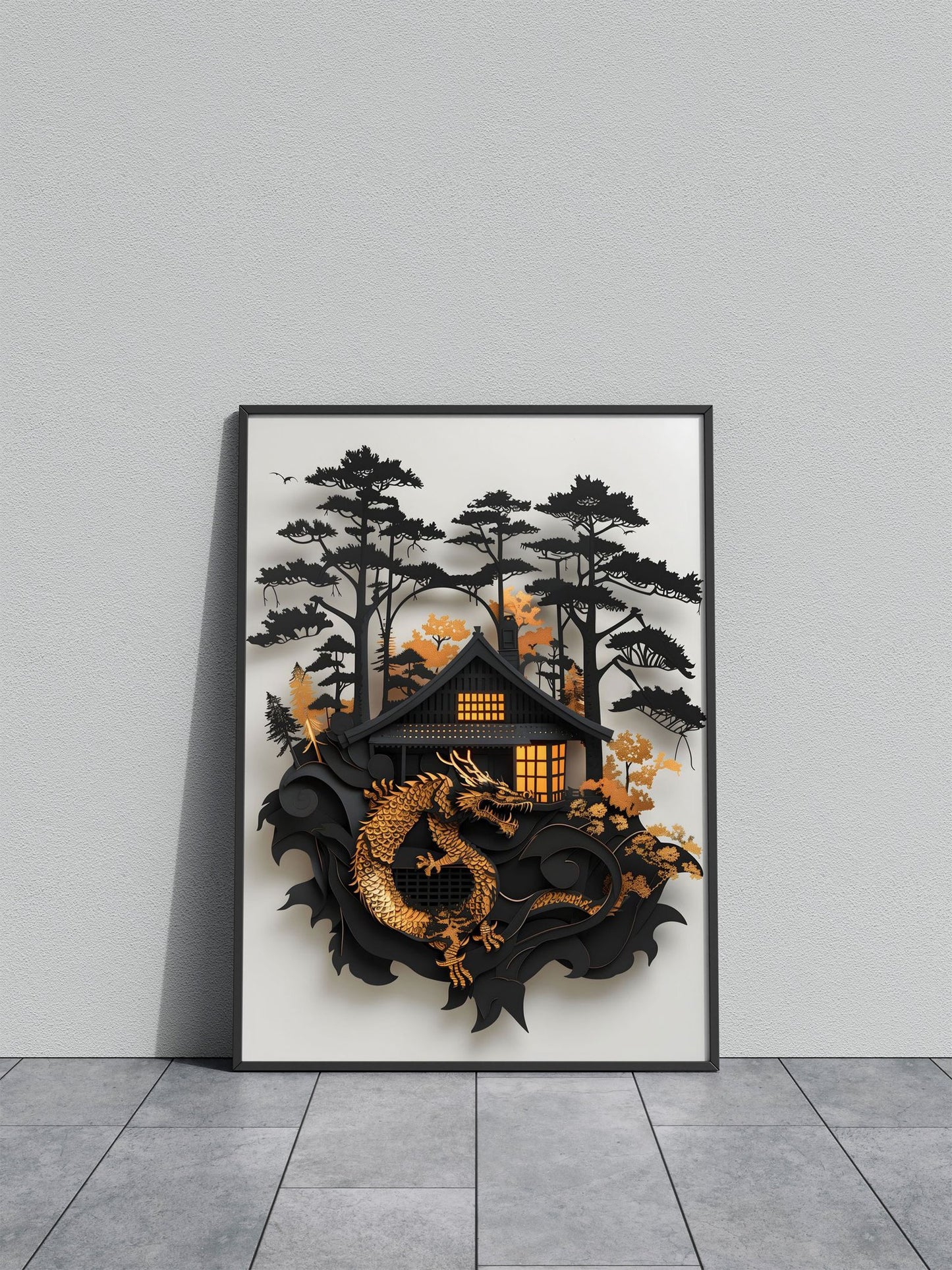 Black And Gold 3D Dragon Asian Style Poster | Wall Art for Home & Office | High-Quality Print