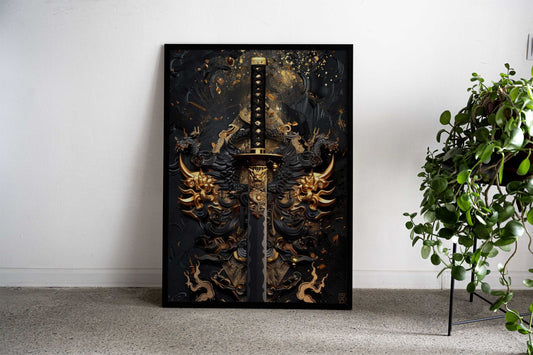 Black And Gold Katana Asian Style Poster | Wall Art for Home & Office | High-Quality Print