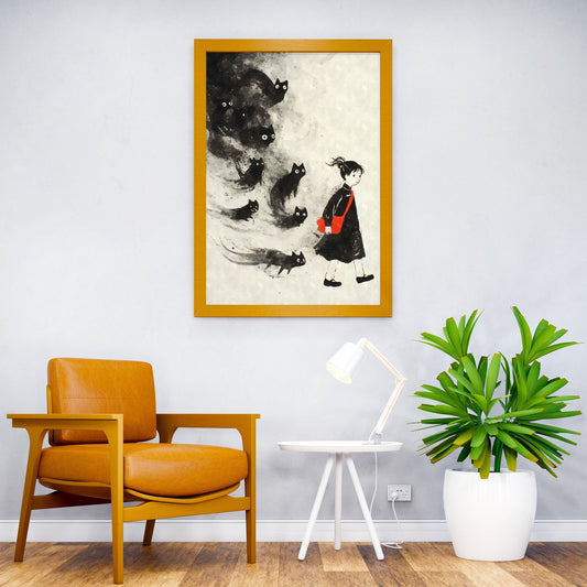 Black Cat Ghosts Yokai Asian Style Poster | Wall Art for Home & Office | High-Quality Print