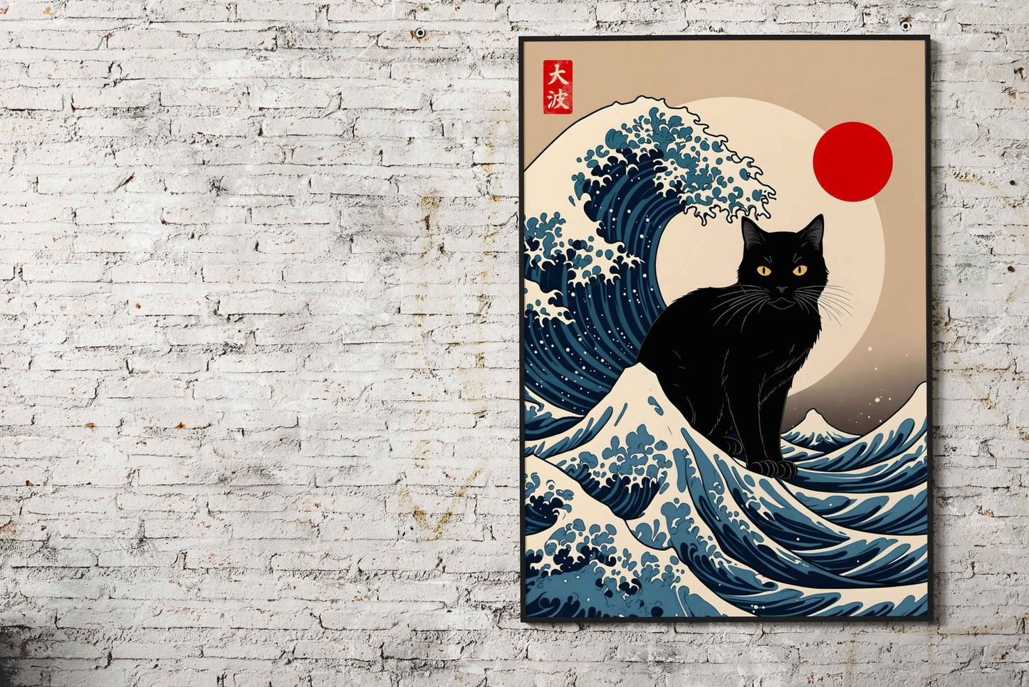Black Cat Great Wave Asian Style Poster | Wall Art for Home & Office | High-Quality Print