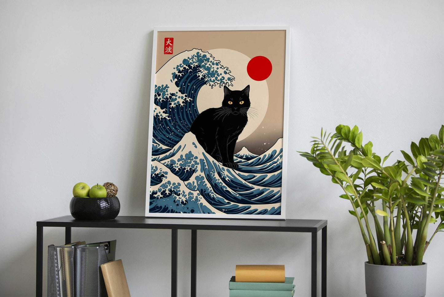 Black Cat Great Wave Asian Style Poster | Wall Art for Home & Office | High-Quality Print