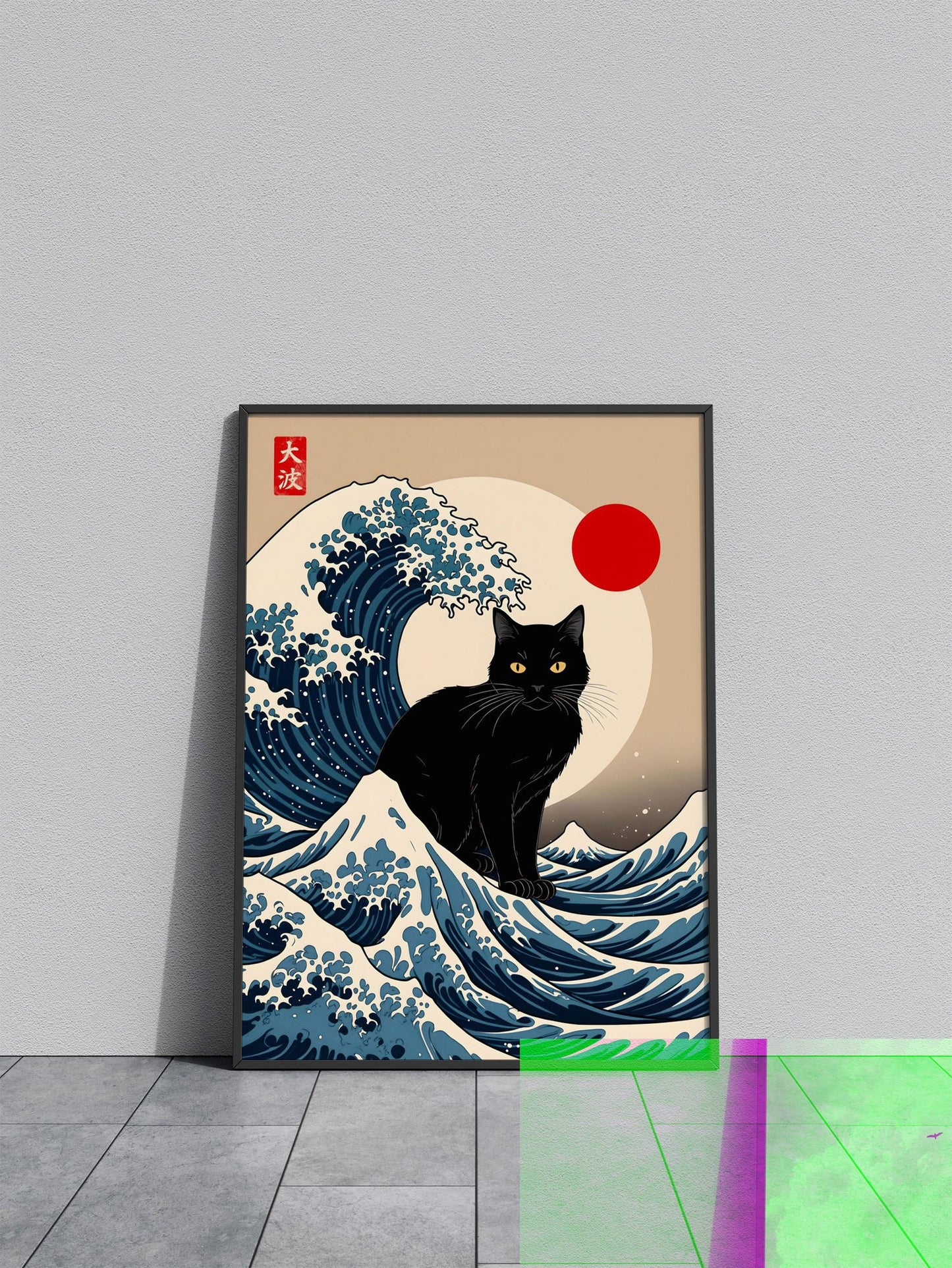 Black Cat Great Wave Asian Style Poster | Wall Art for Home & Office | High-Quality Print