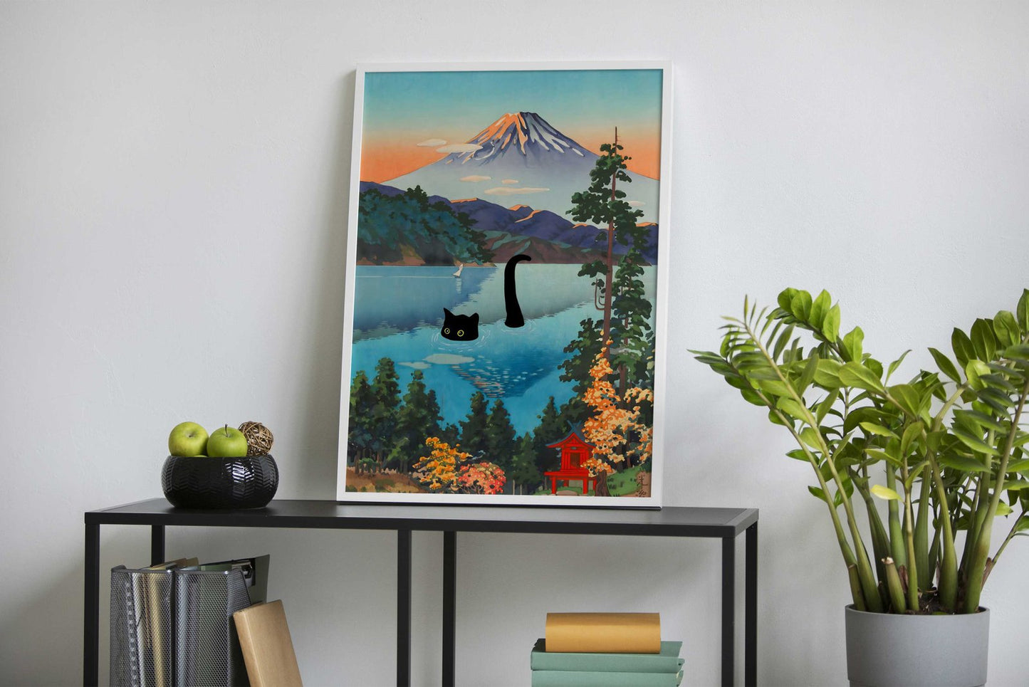 Black Cat Lake Ashi Asian Style Poster | Wall Art for Home & Office | High-Quality Print