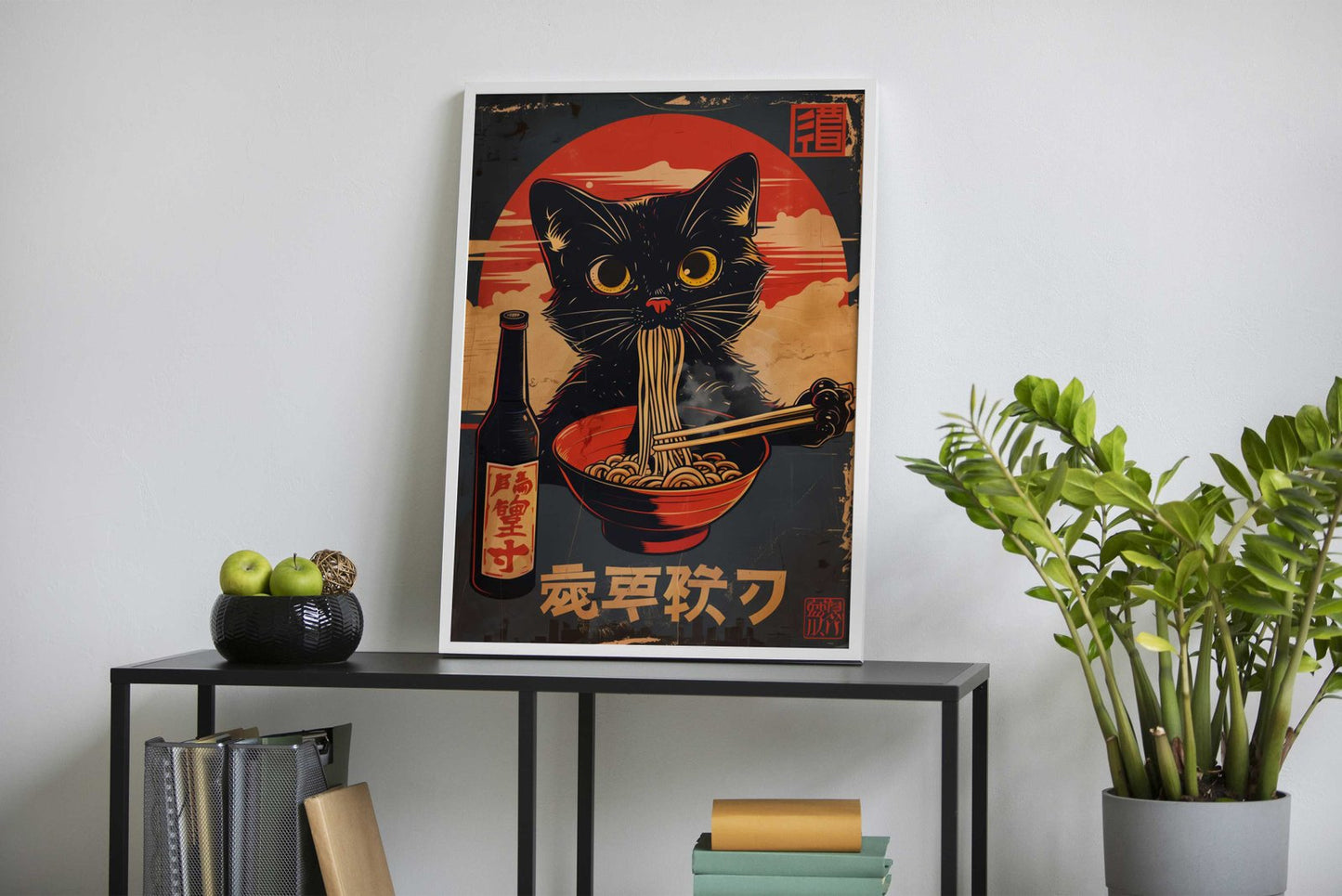 Black Cat Ramen Poster Asian Style Poster | Wall Art for Home & Office | High-Quality Print