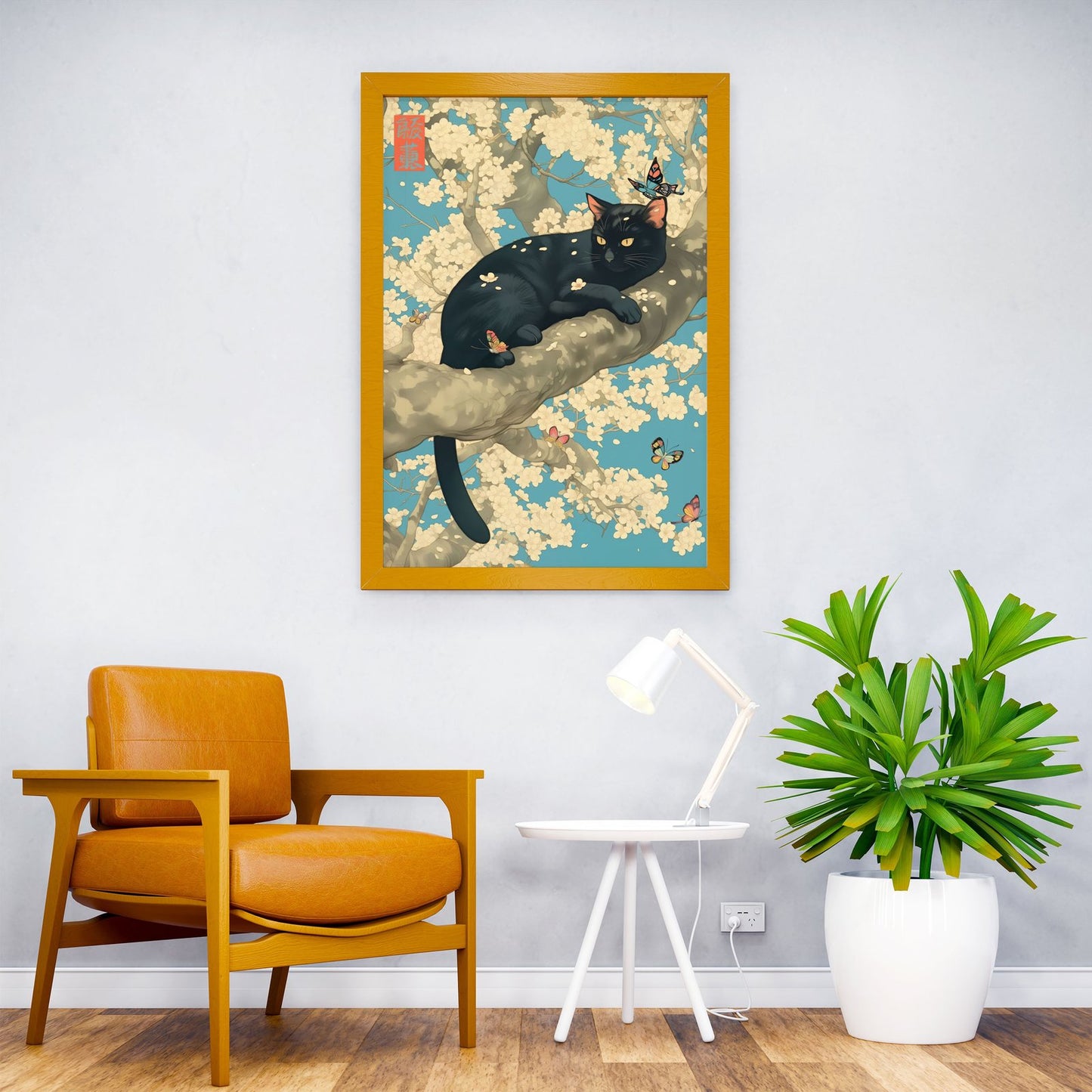 Black Cat Sakura Tree Asian Style Poster | Wall Art for Home & Office | High-Quality Print