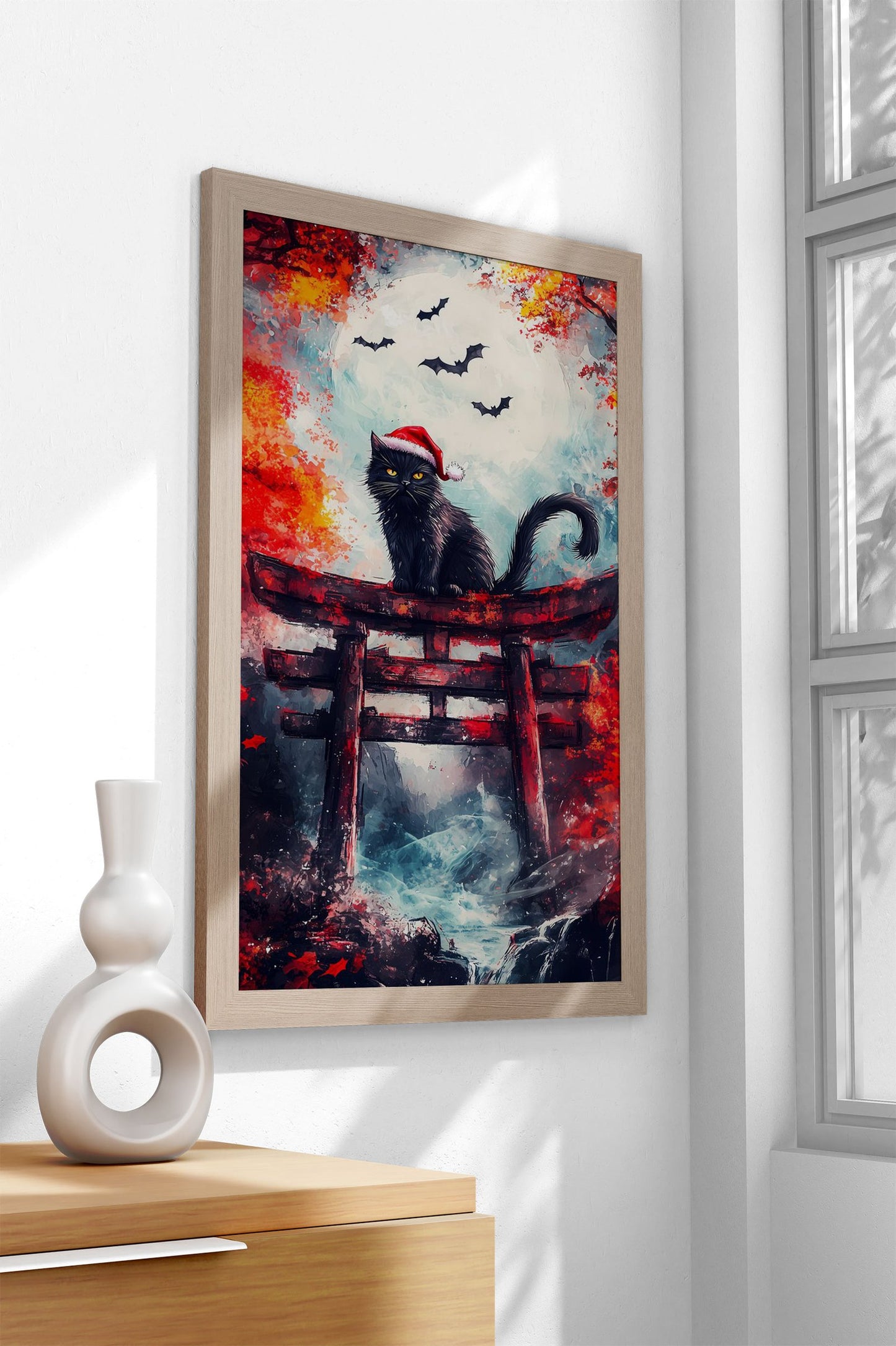 Black Cat in Torii Gate Asian Style Poster | Wall Art for Home & Office | High-Quality Print