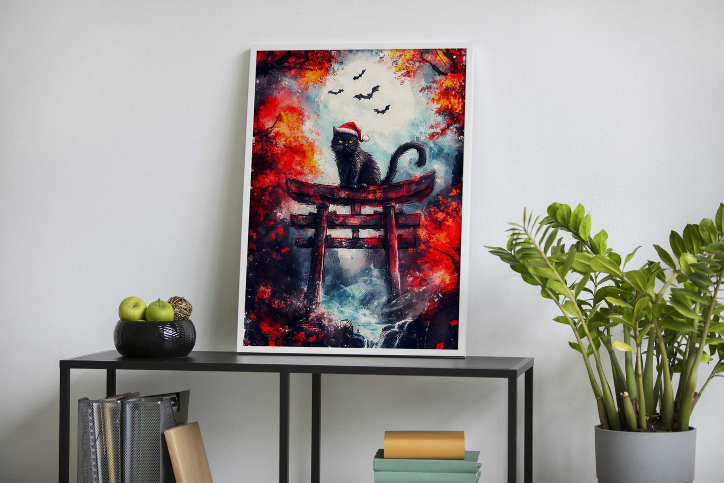 Black Cat in Torii Gate Asian Style Poster | Wall Art for Home & Office | High-Quality Print
