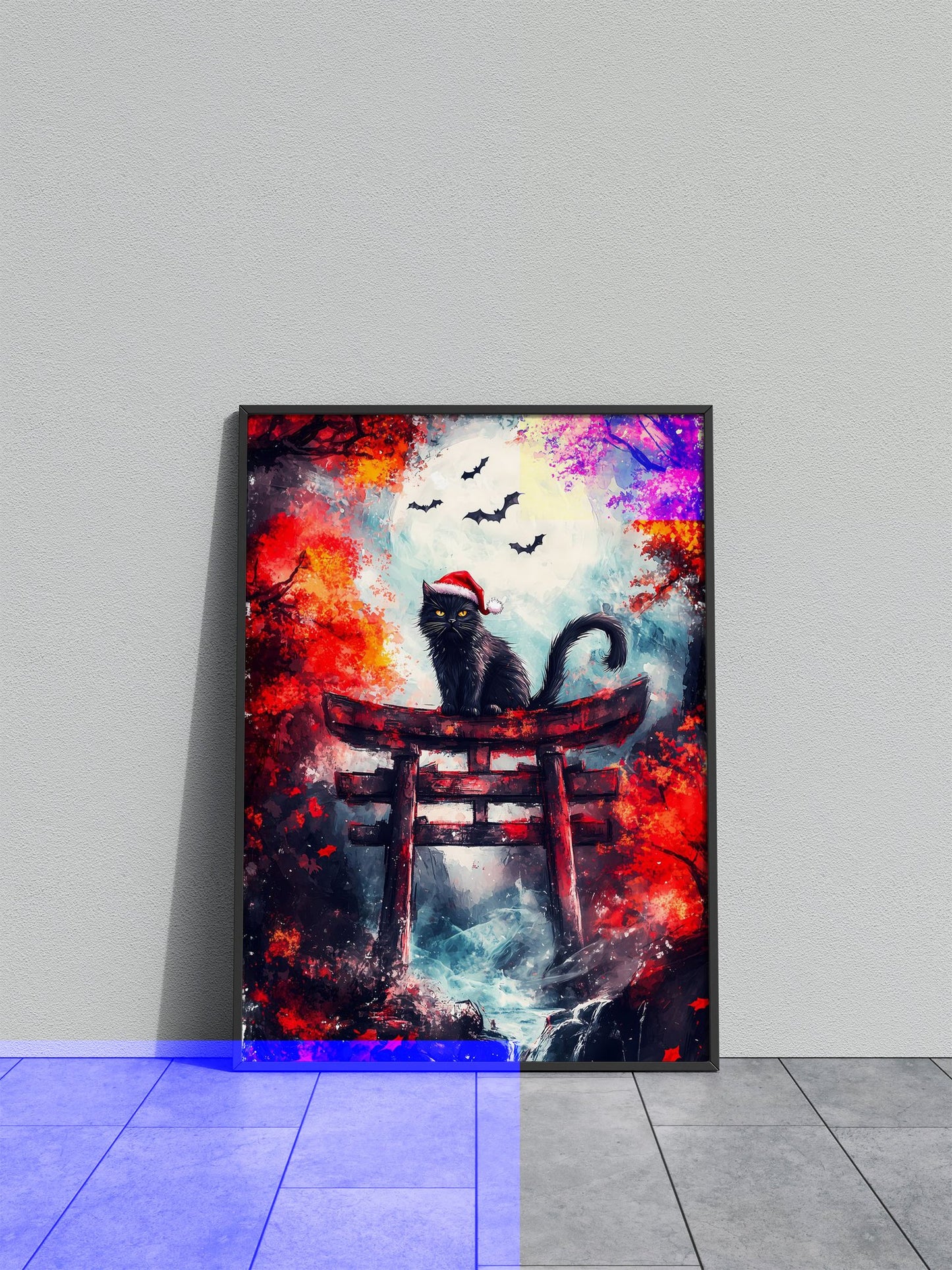 Black Cat in Torii Gate Asian Style Poster | Wall Art for Home & Office | High-Quality Print