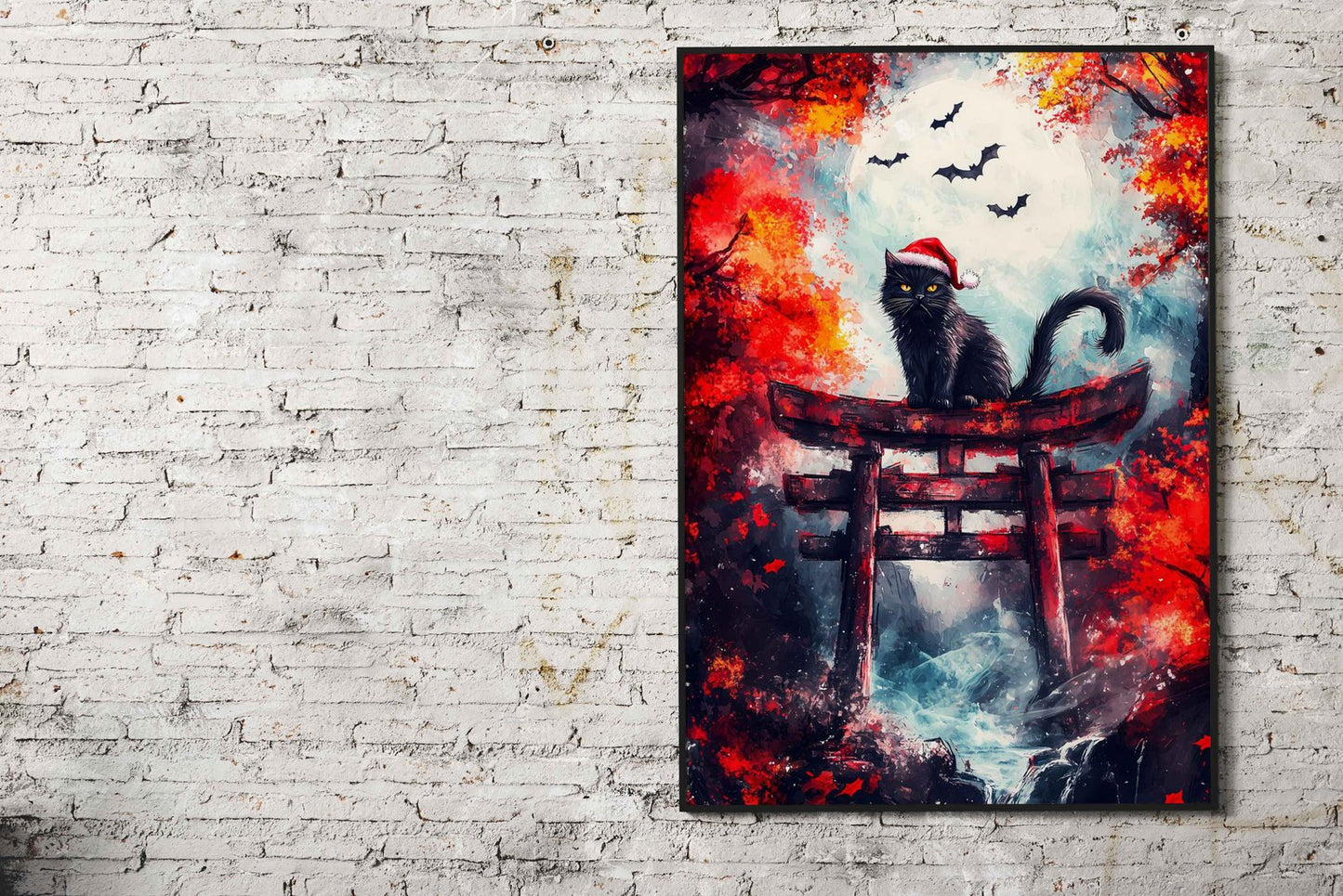 Black Cat in Torii Gate Asian Style Poster | Wall Art for Home & Office | High-Quality Print