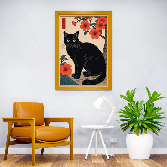 Black Cat Asian Style Poster | Wall Art for Home & Office | High-Quality Print