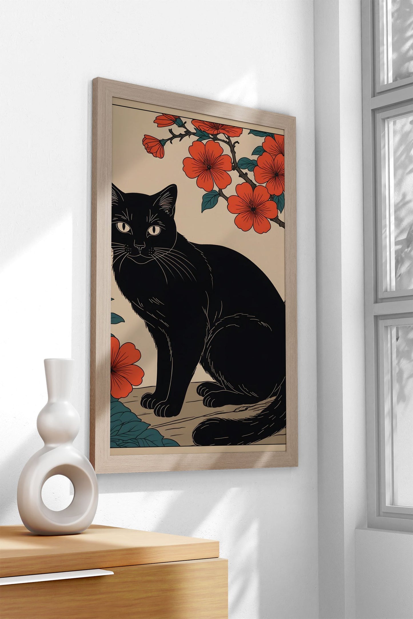 Black Cat Asian Style Poster | Wall Art for Home & Office | High-Quality Print