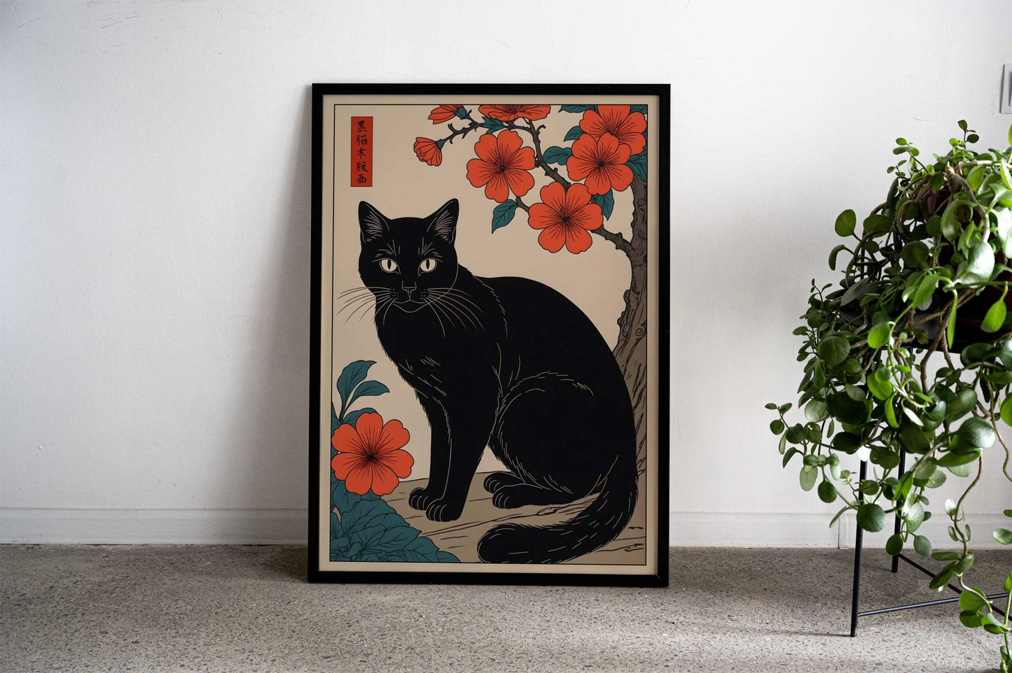 Black Cat Asian Style Poster | Wall Art for Home & Office | High-Quality Print
