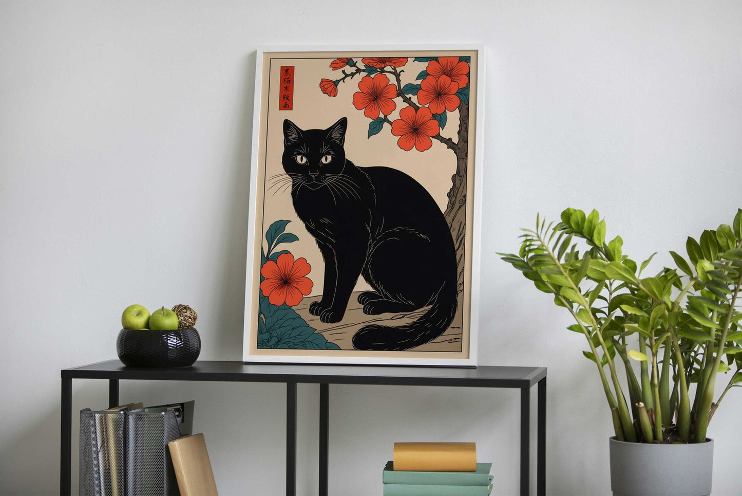 Black Cat Asian Style Poster | Wall Art for Home & Office | High-Quality Print