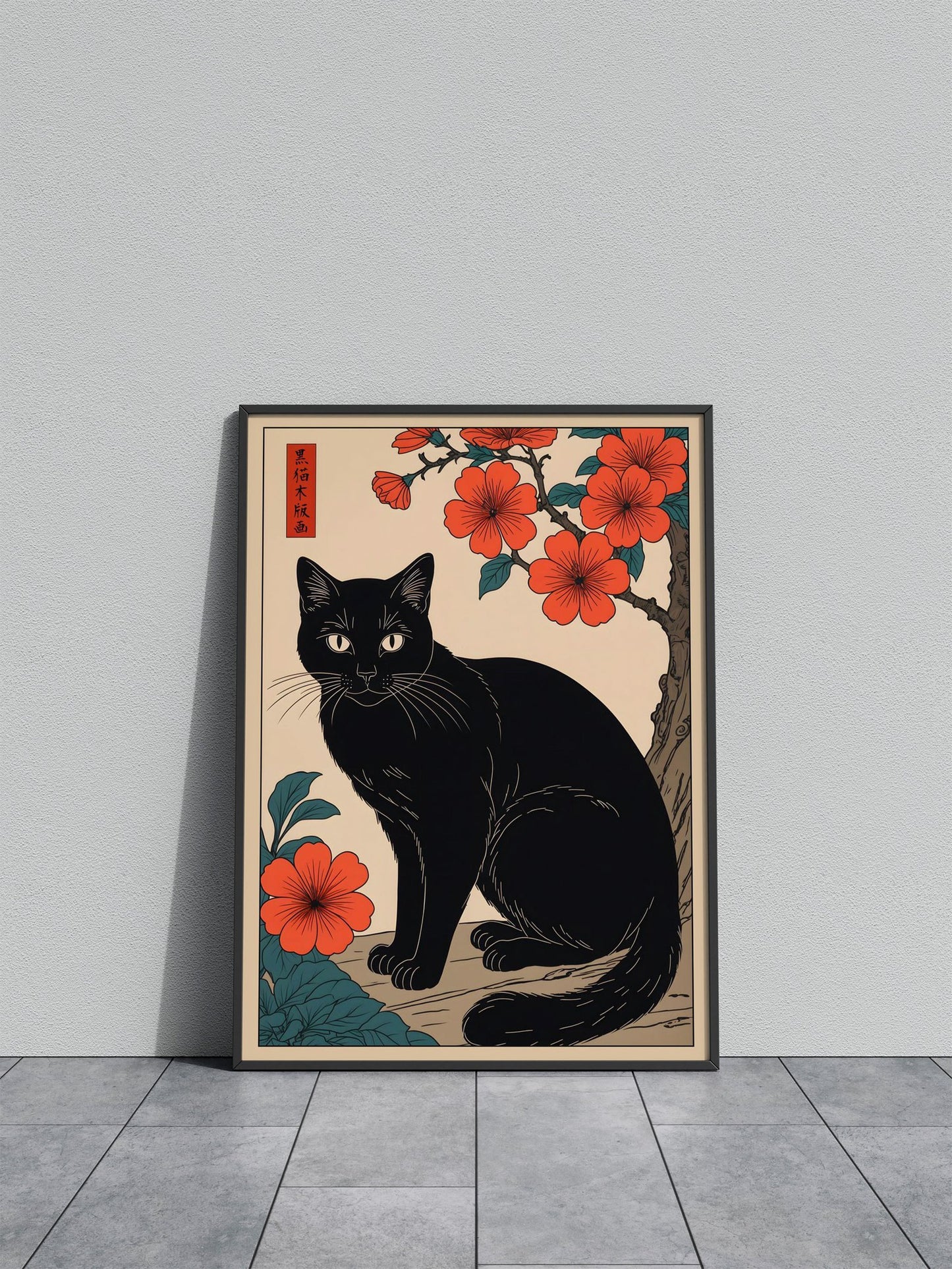 Black Cat Asian Style Poster | Wall Art for Home & Office | High-Quality Print
