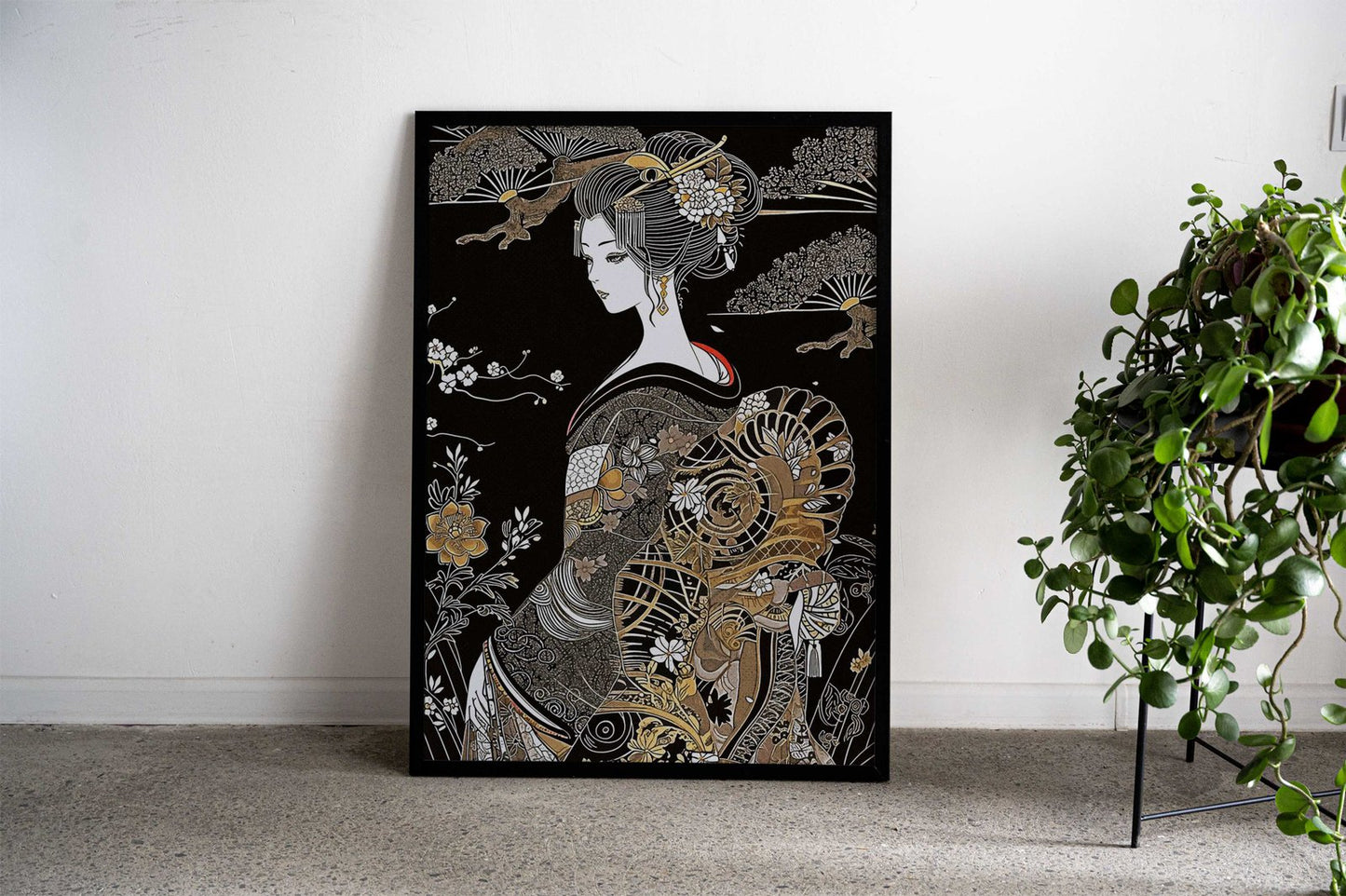 Black Geisha Asian Style Poster | Wall Art for Home & Office | High-Quality Print