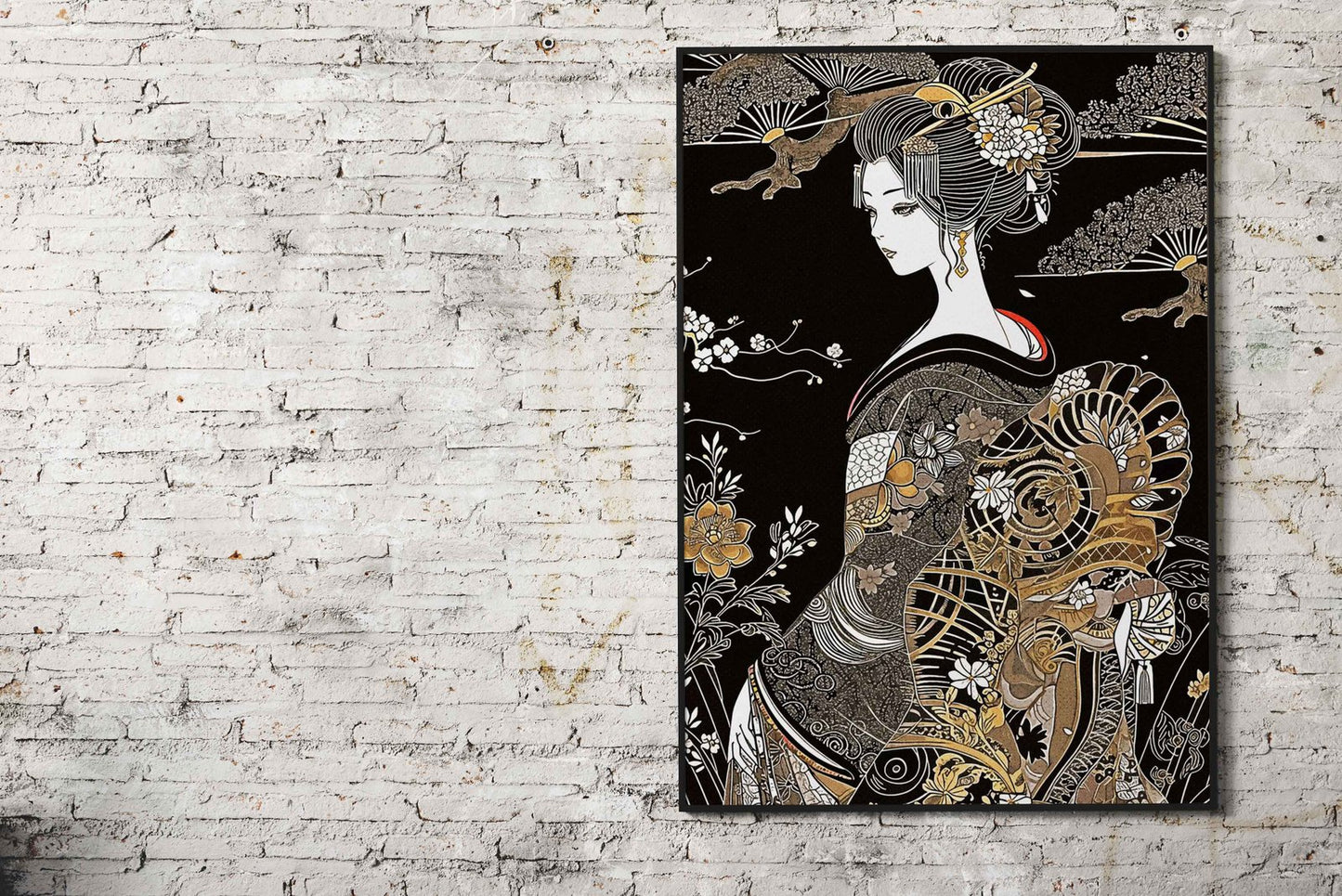 Black Geisha Asian Style Poster | Wall Art for Home & Office | High-Quality Print