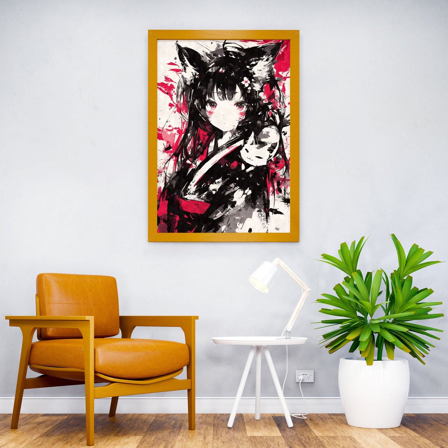 Black Ink Nekomimi Cat Asian Style Poster | Wall Art for Home & Office | High-Quality Print