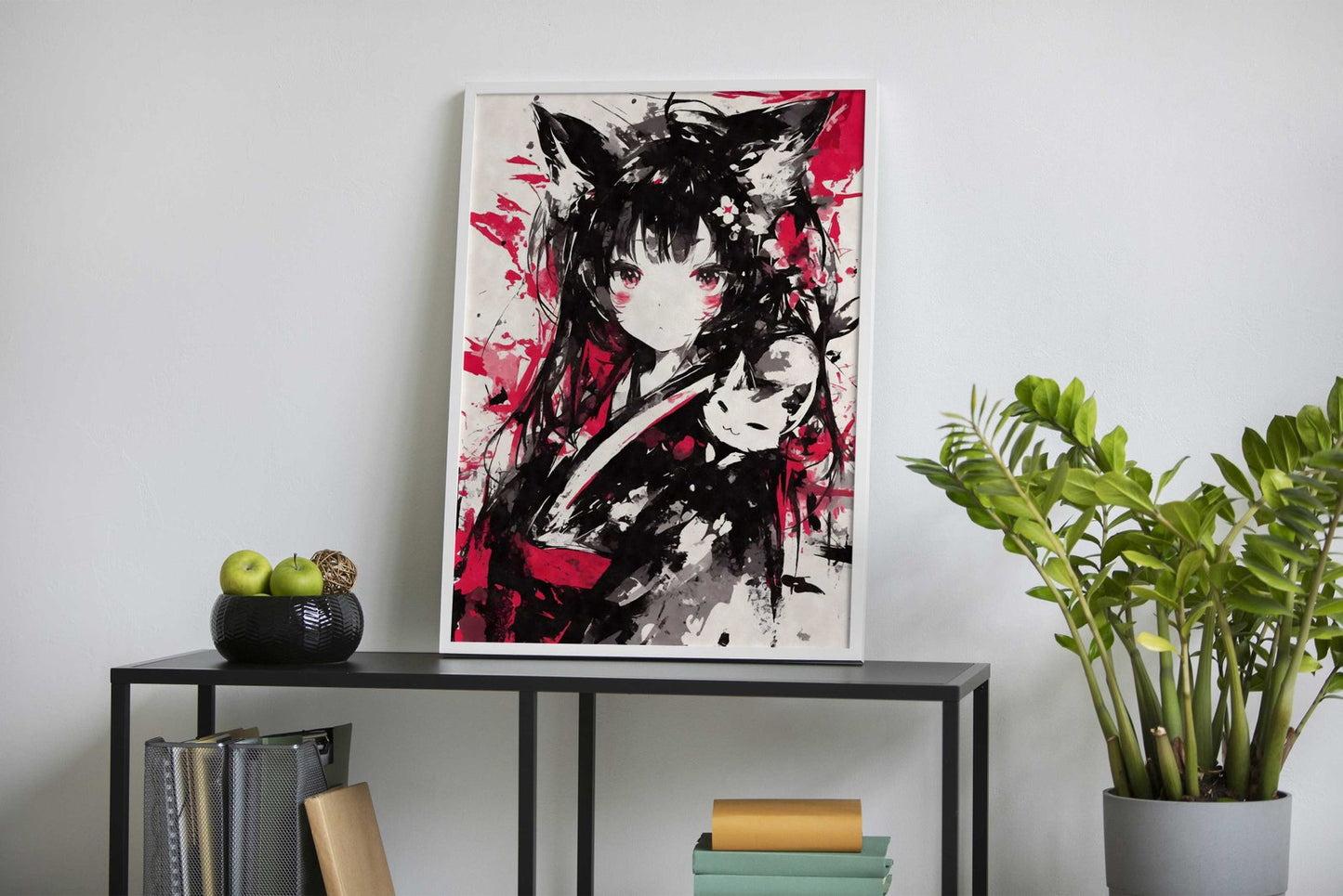 Black Ink Nekomimi Cat Asian Style Poster | Wall Art for Home & Office | High-Quality Print