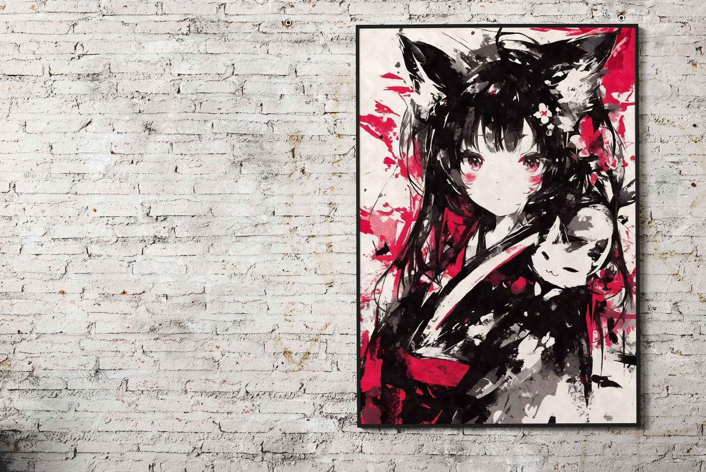 Black Ink Nekomimi Cat Asian Style Poster | Wall Art for Home & Office | High-Quality Print