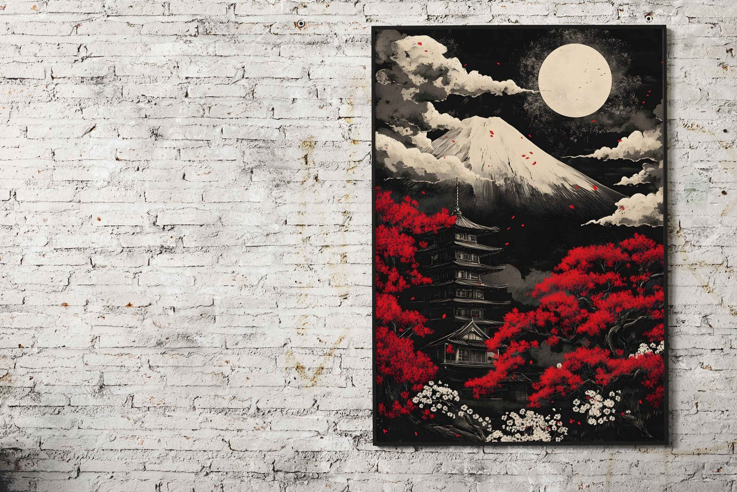 Black Mount Fuji Night Asian Style Poster | Wall Art for Home & Office | High-Quality Print