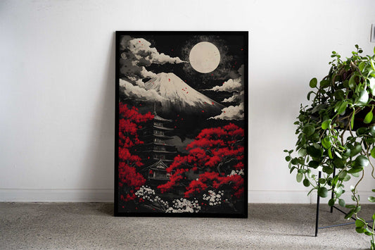 Black Mount Fuji Night Asian Style Poster | Wall Art for Home & Office | High-Quality Print