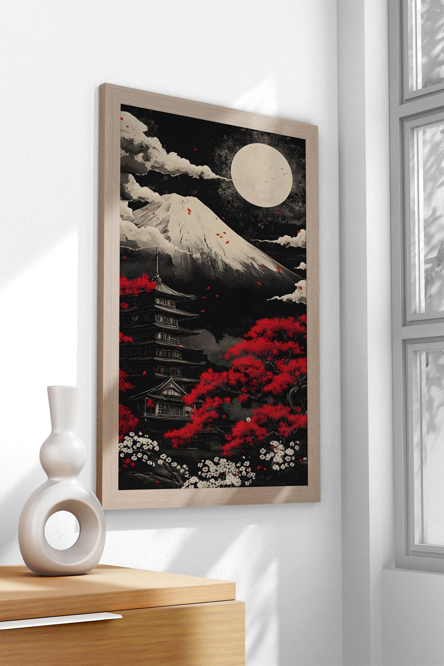 Black Mount Fuji Night Asian Style Poster | Wall Art for Home & Office | High-Quality Print