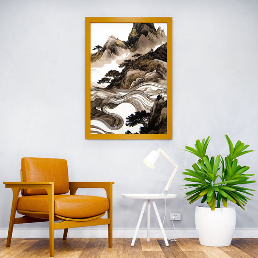 Black Mountains Asian Style Poster | Wall Art for Home & Office | High-Quality Print