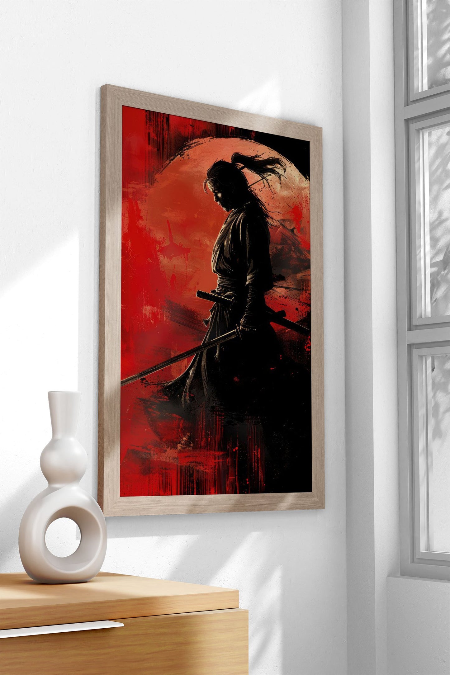 Black Samurai on Pink Asian Style Poster | Wall Art for Home & Office | High-Quality Print