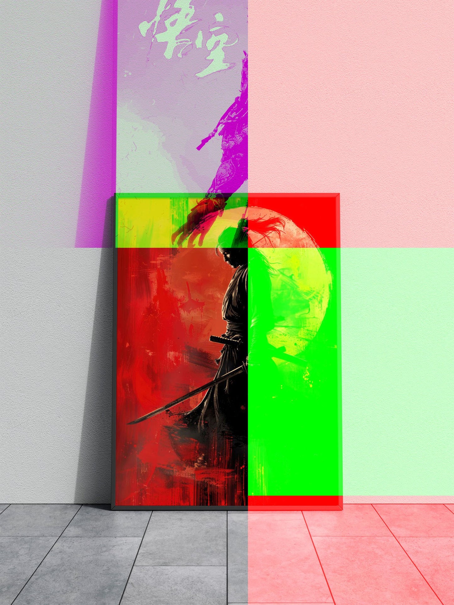 Black Samurai on Pink Asian Style Poster | Wall Art for Home & Office | High-Quality Print