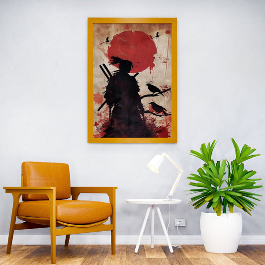 Black-necked Crane with Red Moon Asian Style Poster | Wall Art for Home & Office | High-Quality Print