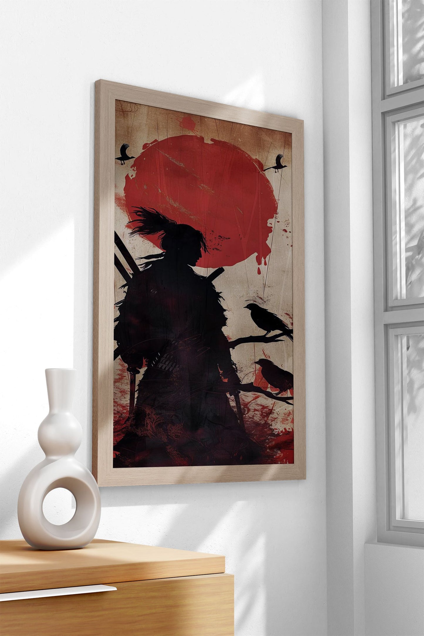 Black-necked Crane with Red Moon Asian Style Poster | Wall Art for Home & Office | High-Quality Print