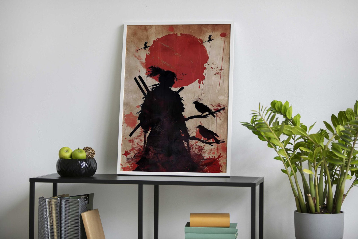 Black-necked Crane with Red Moon Asian Style Poster | Wall Art for Home & Office | High-Quality Print