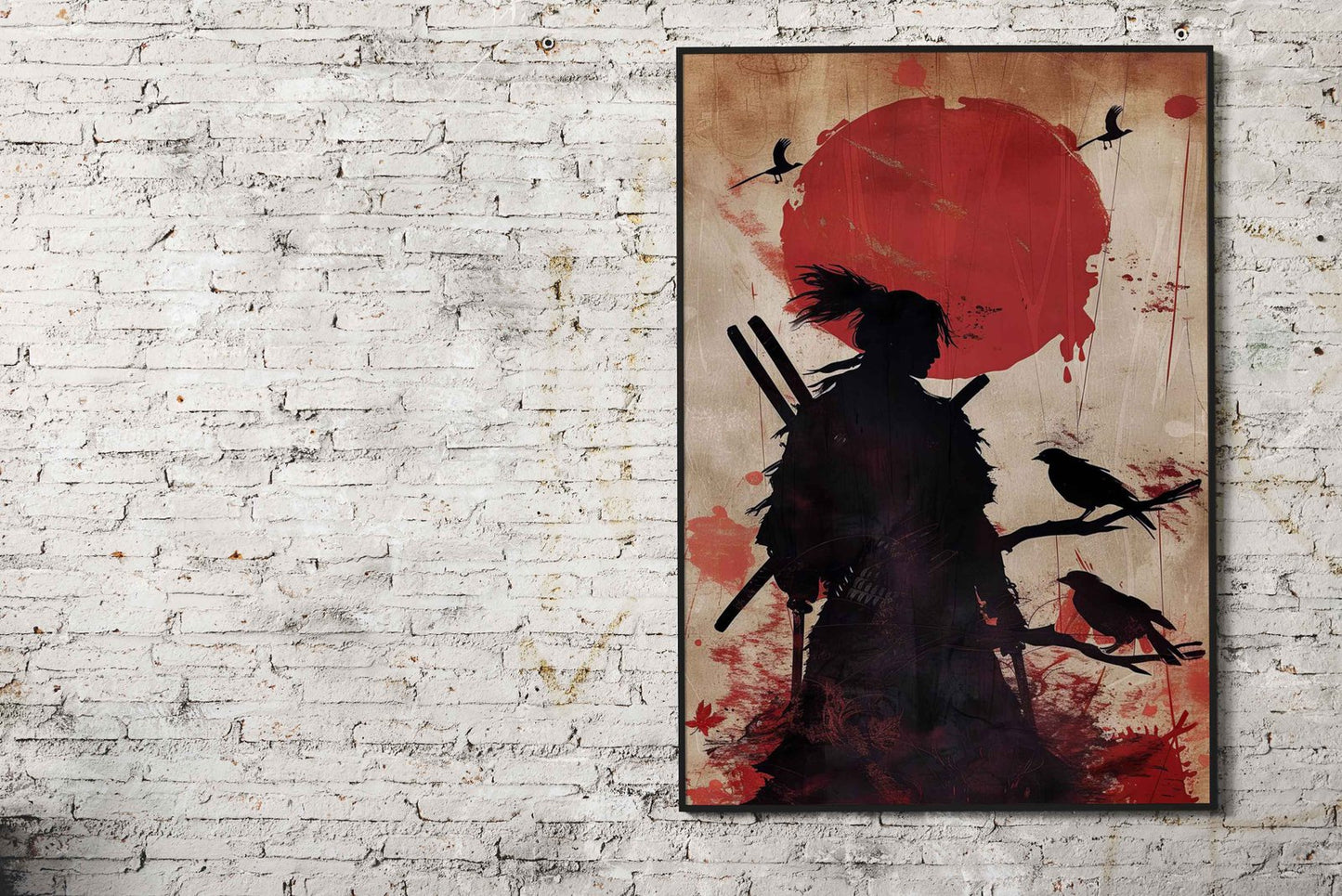 Black-necked Crane with Red Moon Asian Style Poster | Wall Art for Home & Office | High-Quality Print