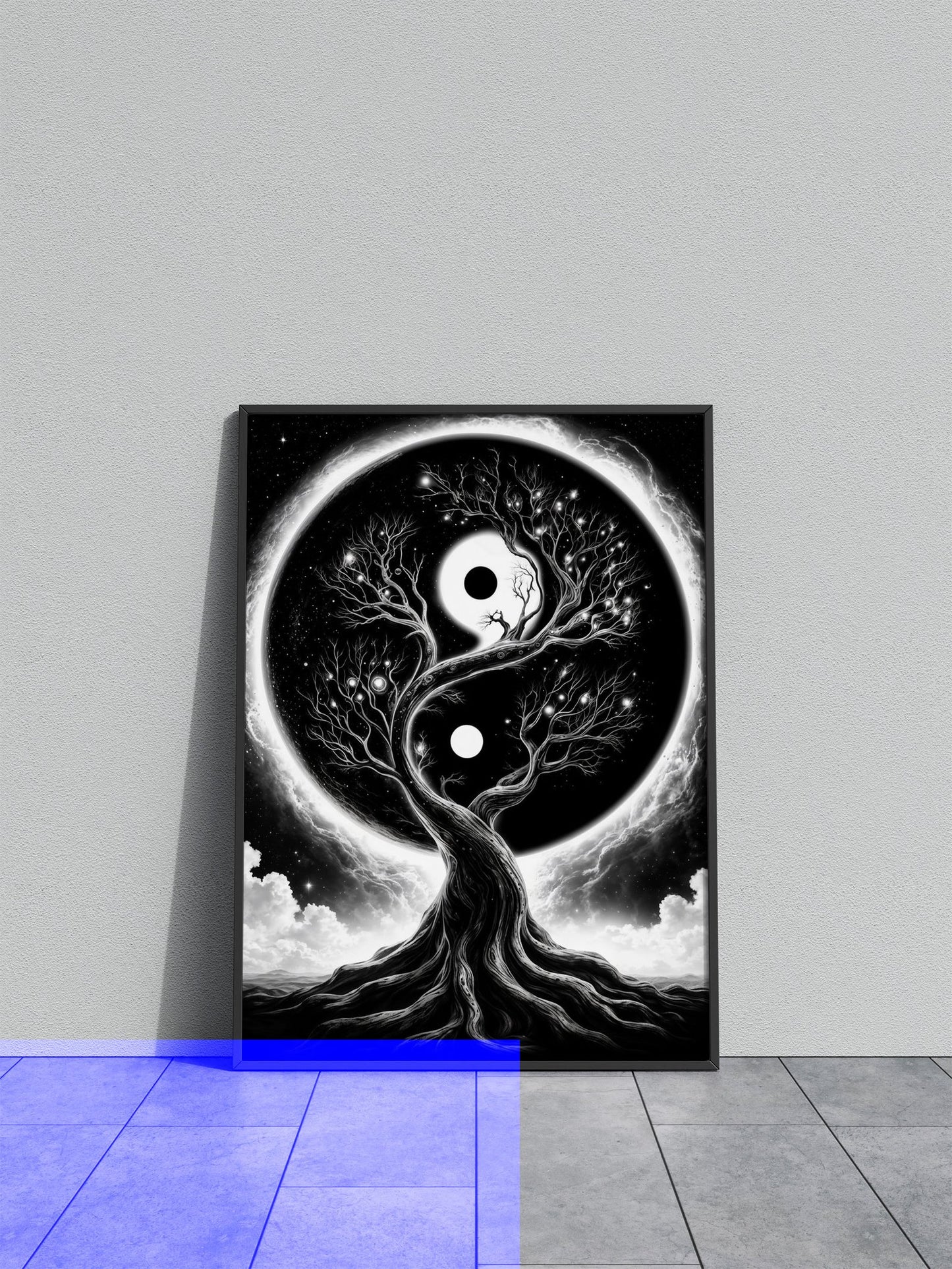 Black and White Yin Yang Space Tree Asian Style Poster | Wall Art for Home & Office | High-Quality Print