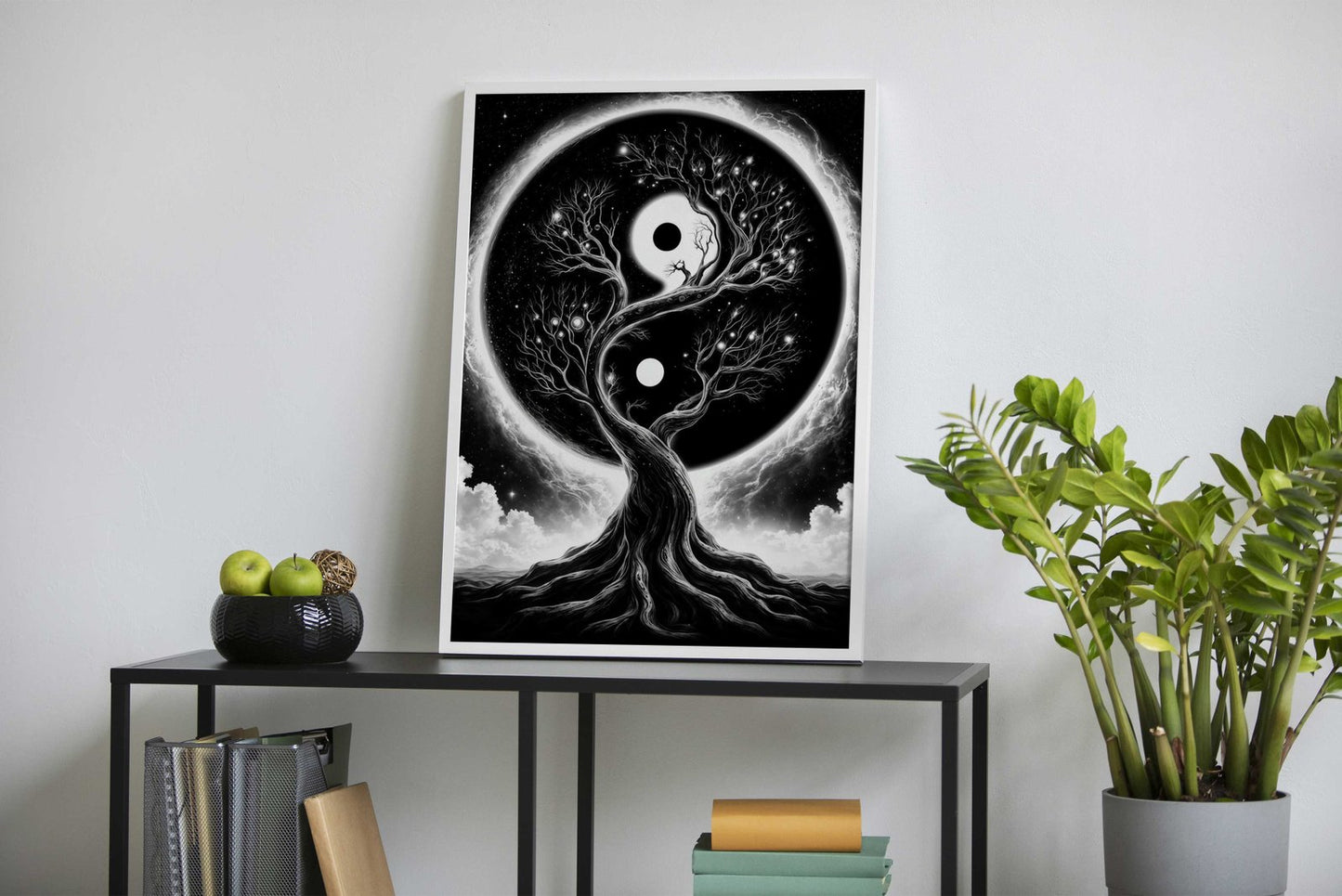 Black and White Yin Yang Space Tree Asian Style Poster | Wall Art for Home & Office | High-Quality Print