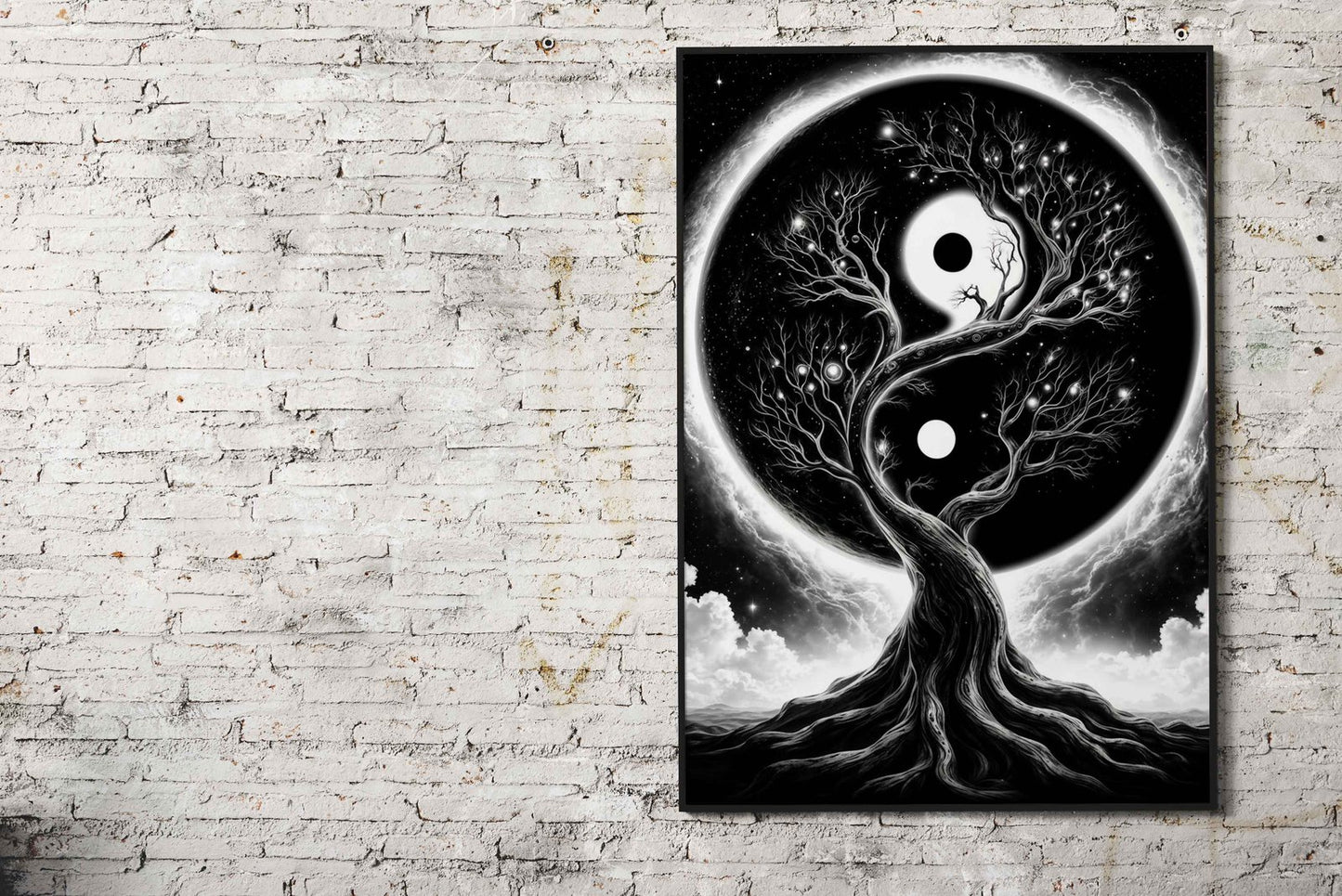 Black and White Yin Yang Space Tree Asian Style Poster | Wall Art for Home & Office | High-Quality Print