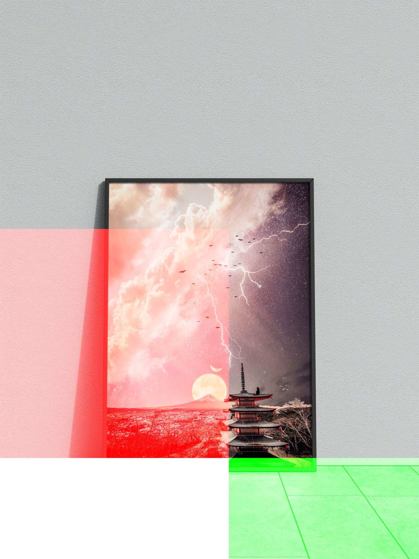 Black cat and Mount Fuji Asian Style Poster | Wall Art for Home & Office | High-Quality Print