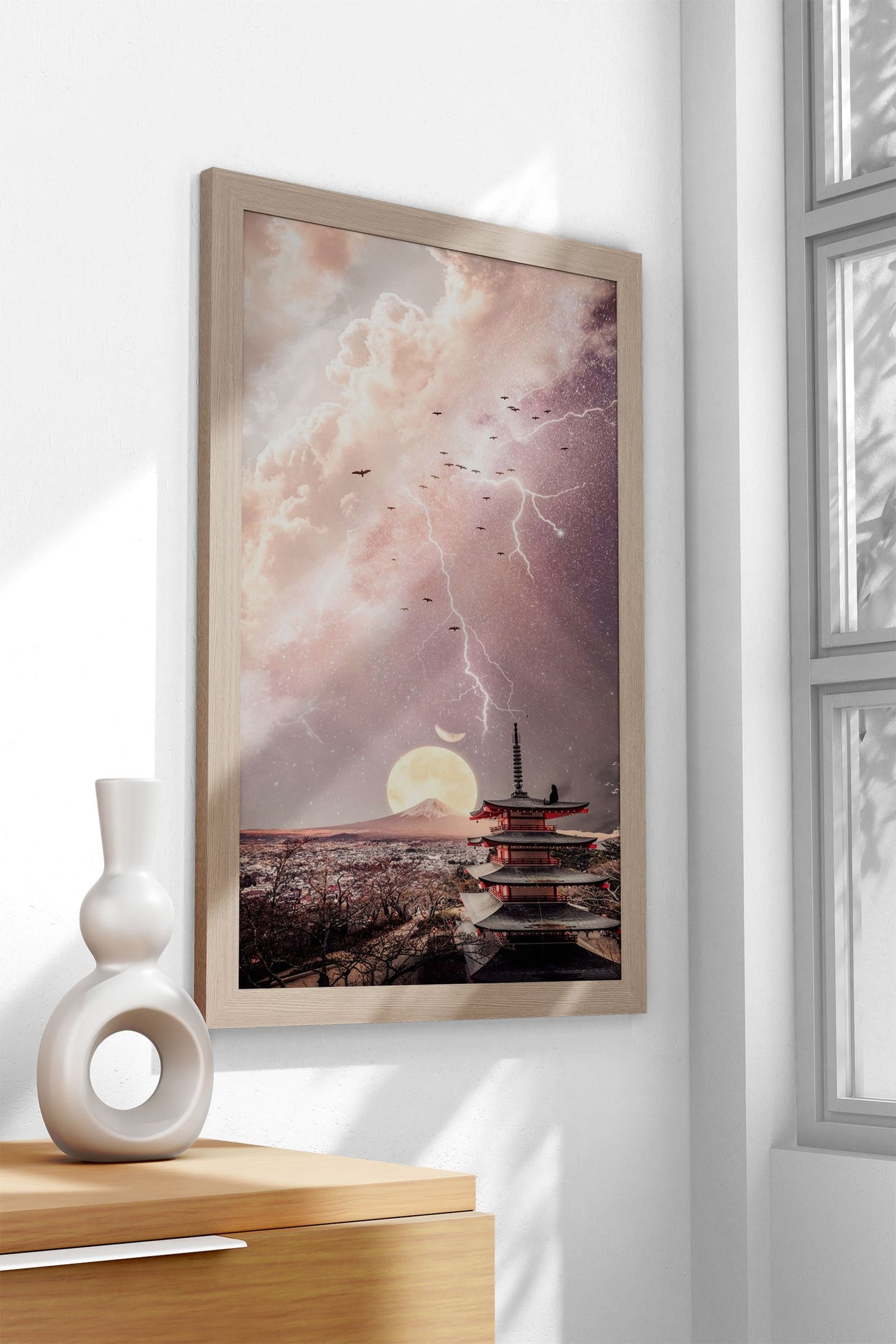 Black cat and Mount Fuji Asian Style Poster | Wall Art for Home & Office | High-Quality Print