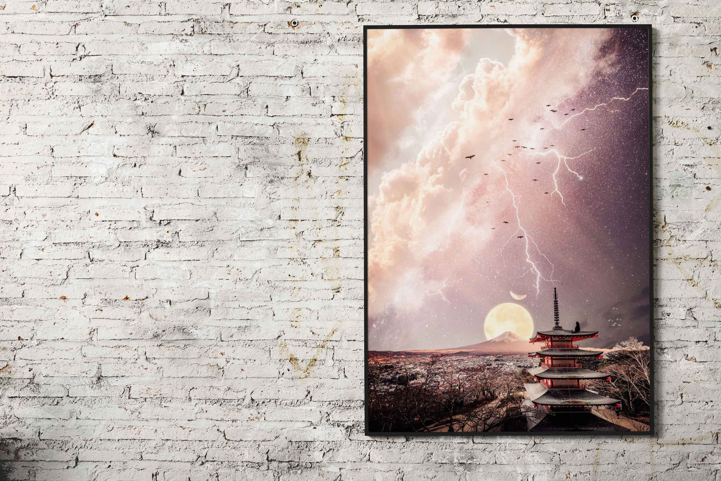 Black cat and Mount Fuji Asian Style Poster | Wall Art for Home & Office | High-Quality Print
