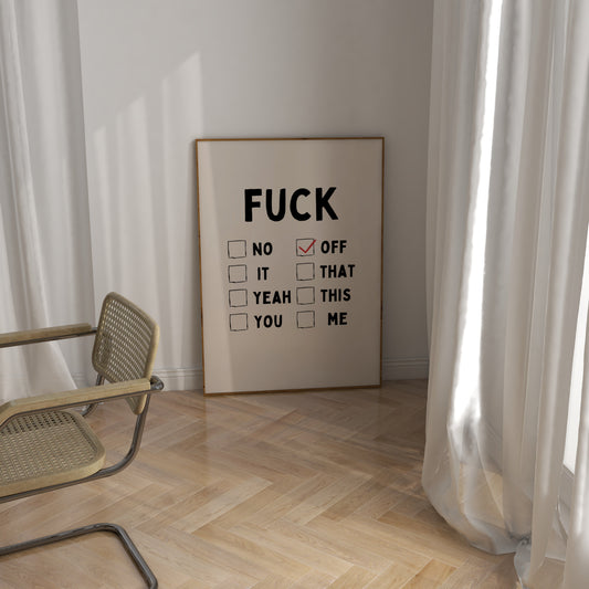 Fuck | Black and Cream | Art Print - High-Quality Premium Wall Art Decor Sticker