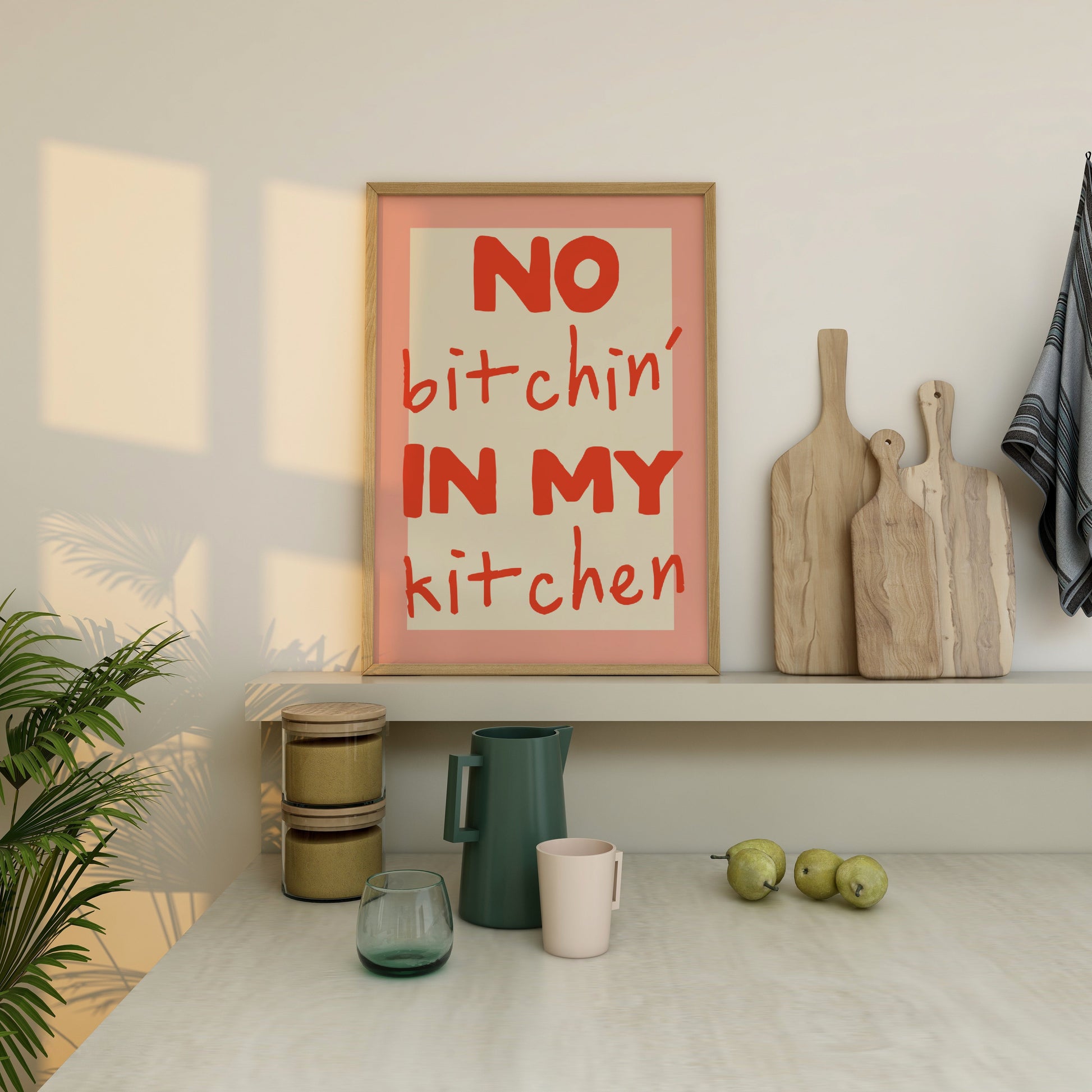 No Bitchin' In My Kitchen | Red and Pink | Art Print - High-Quality Premium Wall Art Decor Sticker