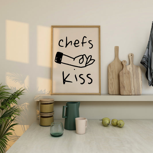 Chefs Kiss | Black and Cream | Art Print - High-Quality Premium Wall Art Decor Sticker