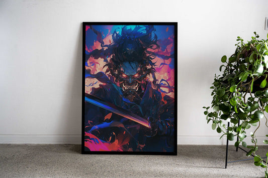 Blaze of the Demon Samurai Asian Style Poster | Wall Art for Home & Office | High-Quality Print - High-quality viny