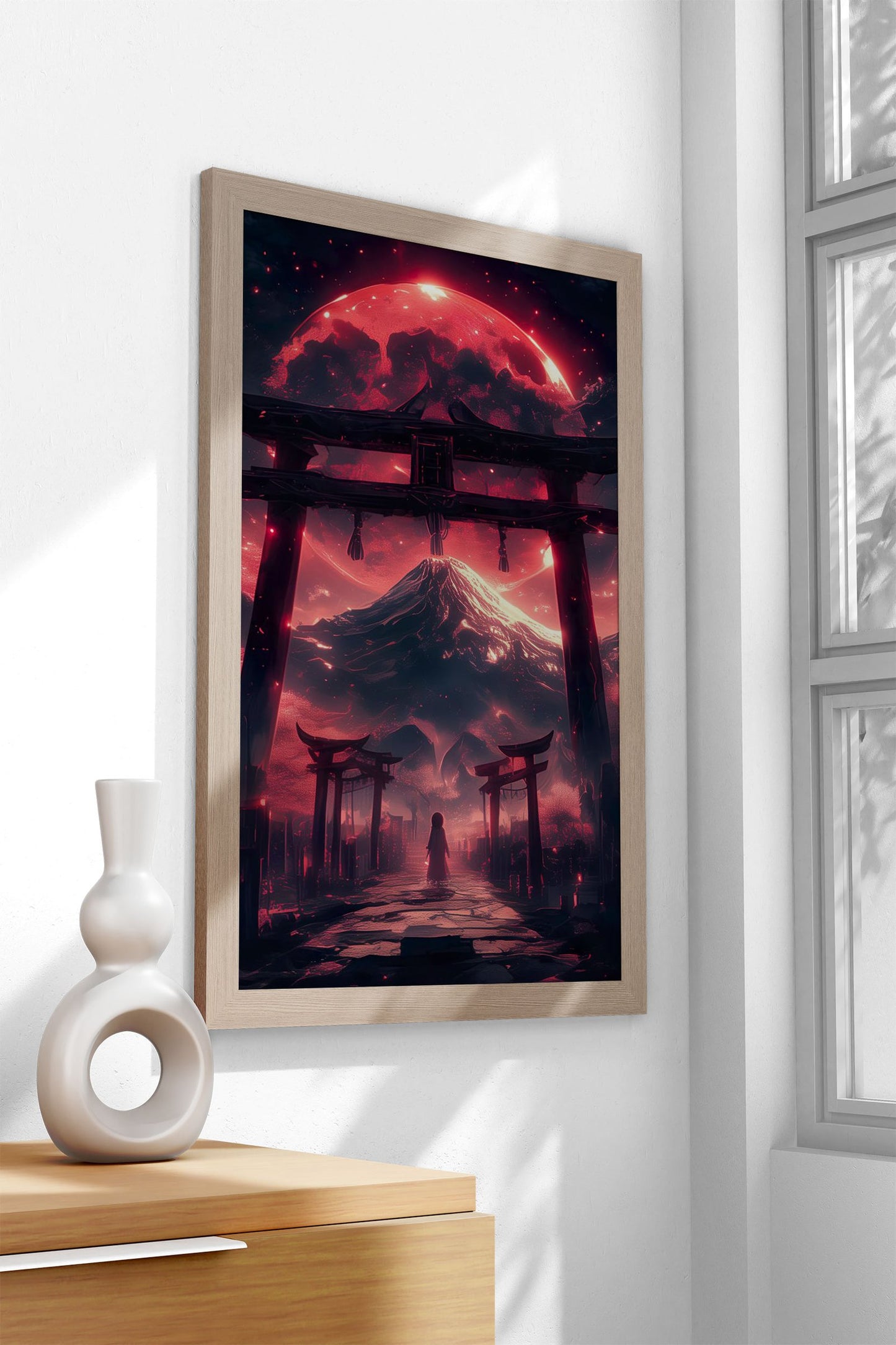 Blood Moon Torii Gate Asian Style Poster | Wall Art for Home & Office | High-Quality Print